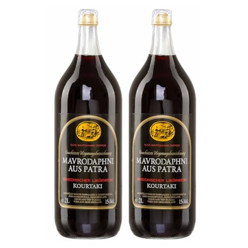 Kourtaki Mavrodaphne rot 2x 2,0l Flasche | Dessertwein aus Griechenland | Patras | +20ml Jassas Olivenöl von Jassas Griechische Feinkost
