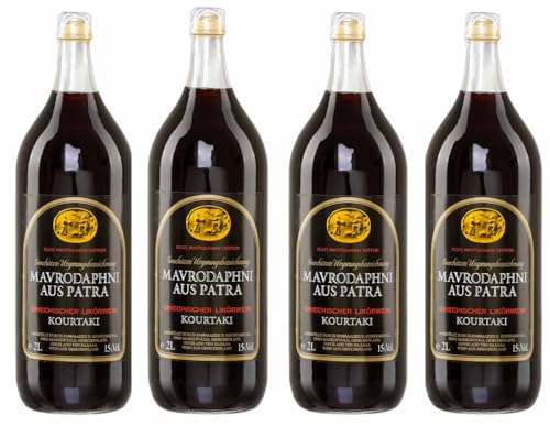 Kourtaki Mavrodaphne rot 4x 2,0l Flasche | Dessertwein aus Griechenland | Patras | +20ml Jassas Olivenöl von Jassas Griechische Feinkost