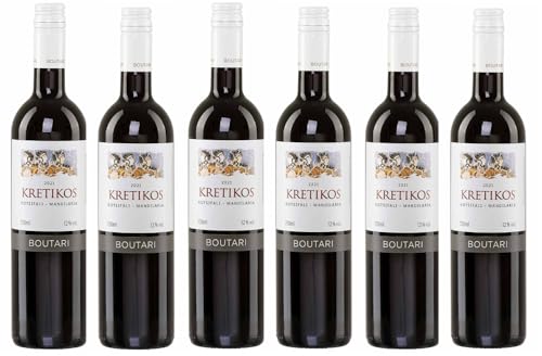 Kretikos Boutari rot 6x 0,75l Flasche | Trockener Rotwein aus Griechenland | 12% Vol. | +20ml Jassas Olivenöl von Jassas Griechische Feinkost