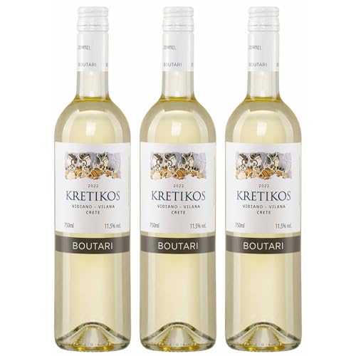 Kretikos Boutari weiß 3x 0,75l Flasche | Trockener Weißwein aus Griechenland | 11,5% Vol. | +20ml Jassas Olivenöl von Jassas Griechische Feinkost