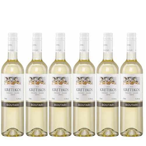Kretikos Boutari weiß 6x 0,75l Flasche | Trockener Weißwein aus Griechenland | 11,5% Vol. | +20ml Jassas Olivenöl von Jassas Griechische Feinkost