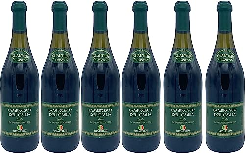Lambrusco Gualtieri Rosso süß 6x 0,75l Dell Emilia | Roter Perlwein aus Italien | 7,5% Vol.| + 20ml Jassas Olivenöl von Jassas Griechische Feinkost