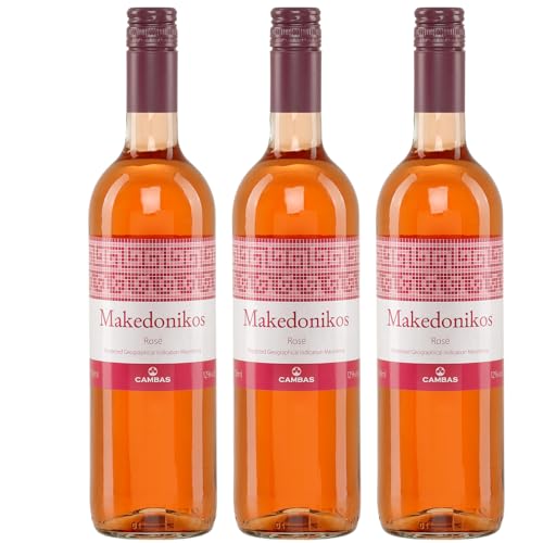Makedonikos Cambas rosé halbtrocken 3x 0,75l | Halbtrockener Roséwein aus Griechenland | 12% Vol. | +20ml Jassas Olivenöl von Jassas Griechische Feinkost
