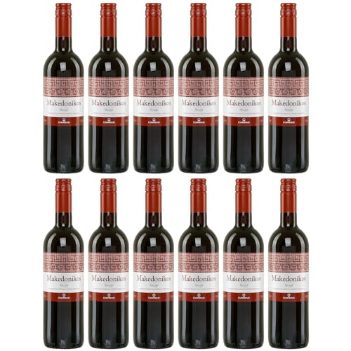 Makedonikos Cambasrot halbtrocken 12x 0,75l | Halbtrockener Rotwein aus Griechenland | 12% Vol. | +20ml Jassas Olivenöl von Jassas Griechische Feinkost