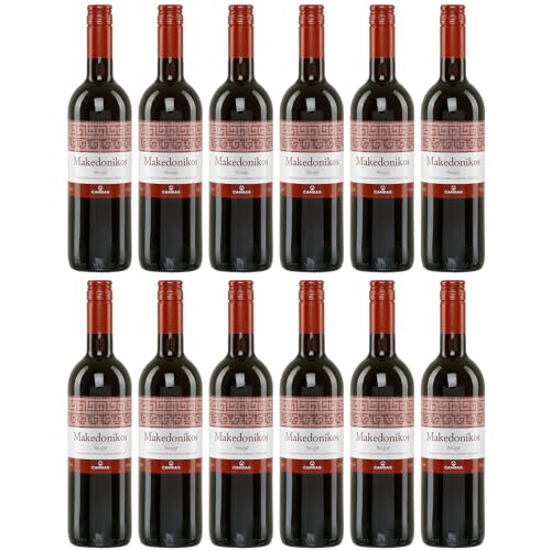 Makedonikos Cambasrot halbtrocken 12x 0,75l | Halbtrockener Rotwein aus Griechenland | 12% Vol. | +20ml Jassas Olivenöl von Jassas Griechische Feinkost