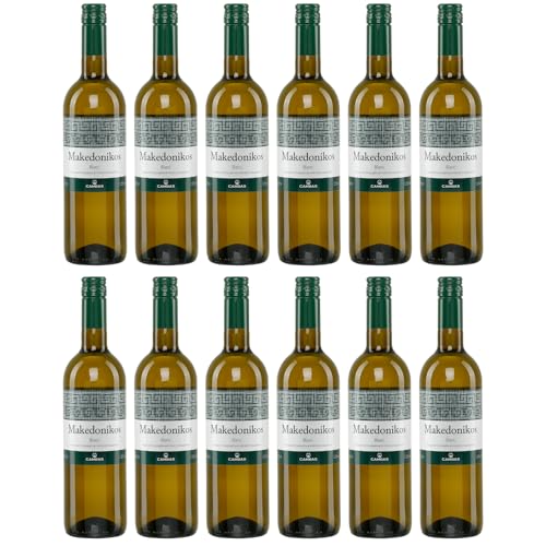 Makedonikos Cambas weiß halbtrocken 12x 0,75l | Halbtrockener Weißwein aus Griechenland | 12% Vol. | +20ml Jassas Olivenöl von Jassas Griechische Feinkost
