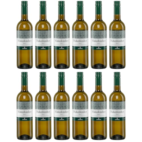 Makedonikos Cambas weiß halbtrocken 12x 0,75l | Halbtrockener Weißwein aus Griechenland | 12% Vol. | +20ml Jassas Olivenöl von Jassas Griechische Feinkost