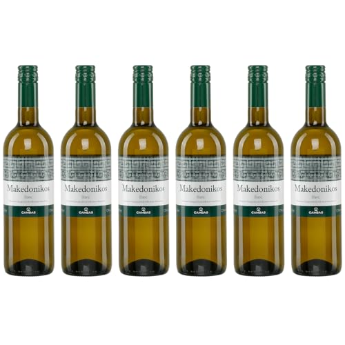 Makedonikos Cambas weiß halbtrocken 6x 0,75l | Halbtrockener Weißwein aus Griechenland | 12% Vol. | +20ml Jassas Olivenöl von Jassas Griechische Feinkost