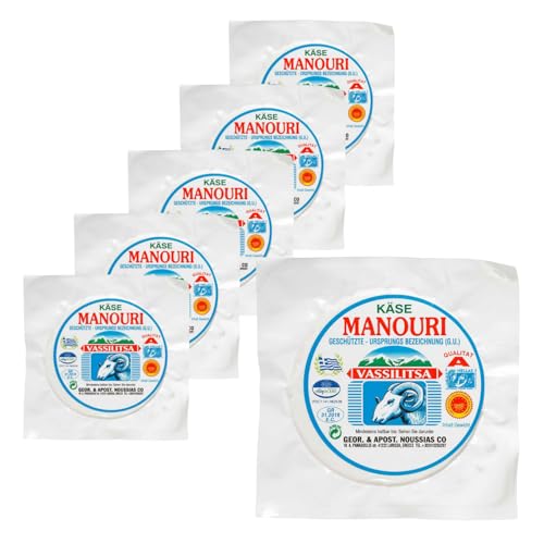 Manouri P.D.O. 6x 200g Vassilitsa | Griechischer Frischkäse aus Schafs -und Ziegenmilch | Geschütze Herkunft | +20ml Jassas Olivenöl von Jassas Griechische Feinkost