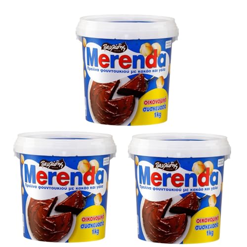 Merenda 3x 1kg Eimer | Griechische Schoko Haselnuss Creme | Brotaufstrich von Pavlidis aus Griechenland | + 20ml Jassas Olivenöl von Jassas Griechische Feinkost