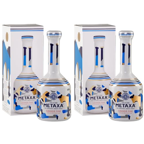 Metaxa Grande Fine 2x 0,7l Keramikflasche | Griechischer Edel-Weinbrand in hochwertiger Geschenkbox | Original Metaxa | 40% Vol. | +20ml Jassas Olivenöl von Jassas Griechische Feinkost