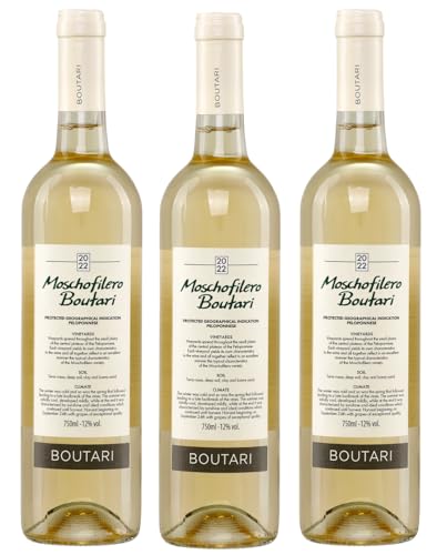 Moschofilero Boutari weiß 3x 0,75l Flasche | Trockener Weißwein aus Griechenland | 12,0% Vol. | +20ml Jassas Olivenöl von Jassas Griechische Feinkost
