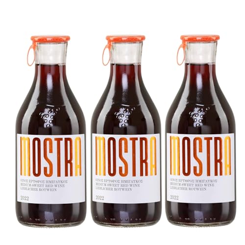 Mostra Imiglykos rot 3x 0,5l | Weingut Tsililis | Lieblicher Rotwein aus Griechenland | + 20ml Jassas Olivenöl von Jassas Griechische Feinkost