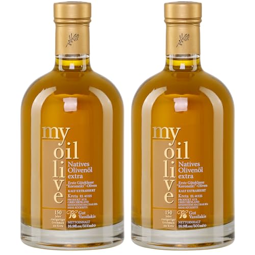 My Olive Olivenöl Vassilakis Estate 2x 0,5l | 100% Koroneiki | Edles Olivenöl aus Kreta | Olivenöl aus Griechenland | +20ml Jassas Olivenöl von Jassas Griechische Feinkost