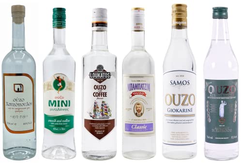 OUZO Probierset 6x 700ml | Feinster Ouzo aus Griechenland | Variante 2 | Ouzo Geschenkset von Jassas Griechische Feinkost