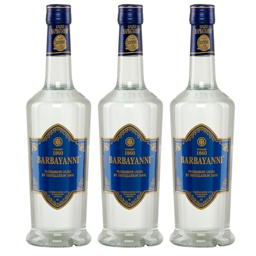 Ouzo Barbayanni blau 3x 0,7l Flasche | Klassischer Ouzo von Lesbos | Destillerie Barbayannis | 43% Vol. | +20ml Jassas Olivenöl von Jassas Griechische Feinkost