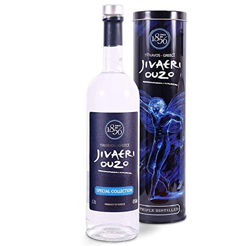 Ouzo Jivaeri Special Collection 0,7l | 40% Vol. | 3-fach destilliert | Älteste Ouzo Destillerie der Welt | Edle Alu-Geschenkbox von Jassas Griechische Feinkost