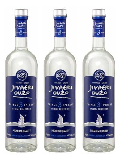 Ouzo Jivaeri Special Collection 3x 0,7l | 40% Vol. | 3-fach destilliert | Älteste Ouzo Destillerie der Welt von Jassas Griechische Feinkost