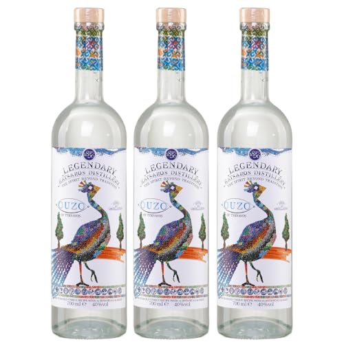 Ouzo Legendardy Katsaros 3 x 0,7l | Älteste Ouzo Destillerie der Welt | 40% Vol. | 100% Destillat | Hochwertige Inhaltsstoffe | + 20ml Jassas Olivenöl von Jassas Griechische Feinkost