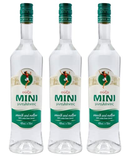Ouzo Mini Mytilini 3x 0,7l 40% Vol. | Der beliebte Ouzo aus Lesbos | + 20ml Jassas Olivenöl von Jassas Griechische Feinkost