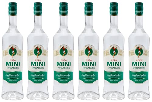 Ouzo Mini Mytilini 6x 0,7l 40% Vol. | Der beliebte Ouzo aus Lesbos | + 1x 20ml ElaioGi Olivenöl von Jassas Griechische Feinkost
