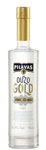 Ouzo Pilavas Gold Dry 43,5% 0,5l Flasche | Der neue Ouzo von Pilavas | Besonders aromatisch | Ohne beigefügten Zuckersirup | Exklusiv-Import von Jassas Griechische Feinkost