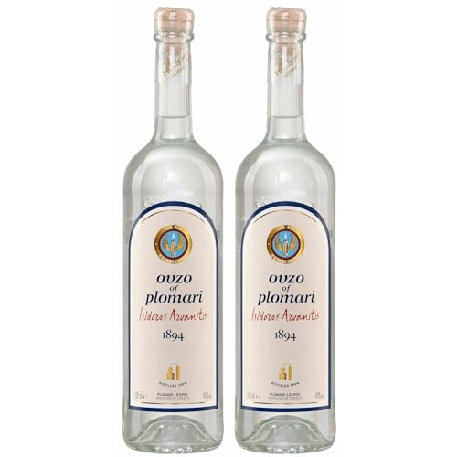 Ouzo Plomari 2x 0,7l Flasche | Destillerie Arvanitis | 40% Vol. | Ouzo aus Griechenland | +20ml Jassas Olivenöl von Jassas Griechische Feinkost