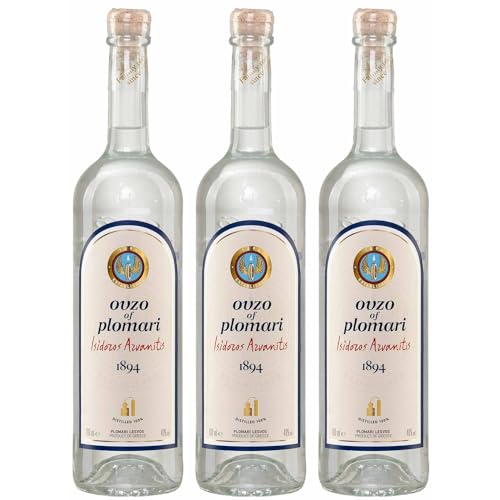 Ouzo Plomari 3x 0,7l Flasche | Destillerie Arvanitis | 40% Vol. | Ouzo aus Griechenland | +20ml Jassas Olivenöl von Jassas Griechische Feinkost