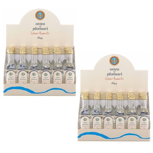 Ouzo Plomari Klopfer 2 Boxen je 24x 0,05l Flasche | Destillerie Arvanitis | 40% Vol. | Ouzo aus Griechenland | +20ml Jassas Olivenöl von Jassas Griechische Feinkost