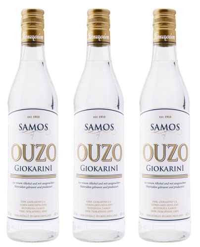 Ouzo Samos 40% 3x 0,7l | Milder Ouzo von der Destillerie Giokarinis | Seit 1910 | + 20ml Jassas Olivenöl von Jassas Griechische Feinkost