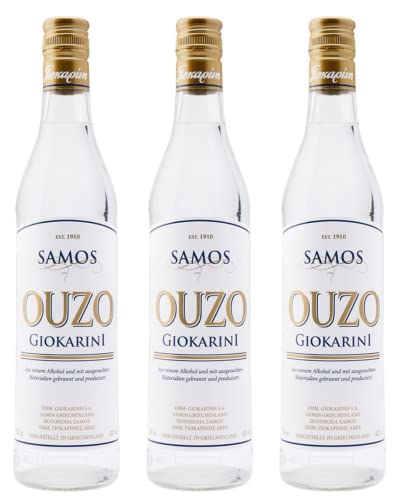 Ouzo Samos 40% 3x 0,7l | Milder Ouzo von der Destillerie Giokarinis | Seit 1910 | + 20ml Jassas Olivenöl von Jassas Griechische Feinkost