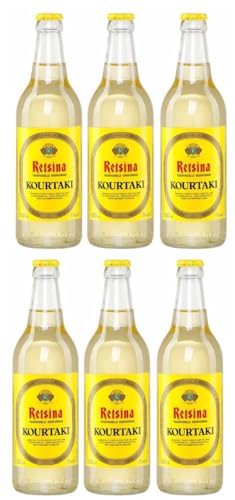 Retsina Kourtaki 6x 0,5l Flasche | Geharzter Weißwein aus Griechenland | Sommerliche Erfrischung | 11% Vol. | +20ml Jassas Olivenöl von Jassas Griechische Feinkost