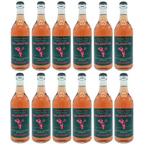 Retsina Malamatina rosé 12x 0,5l | Geharzter Roséwein aus Griechenland | +20ml Jassas Olivenöl von Jassas Griechische Feinkost