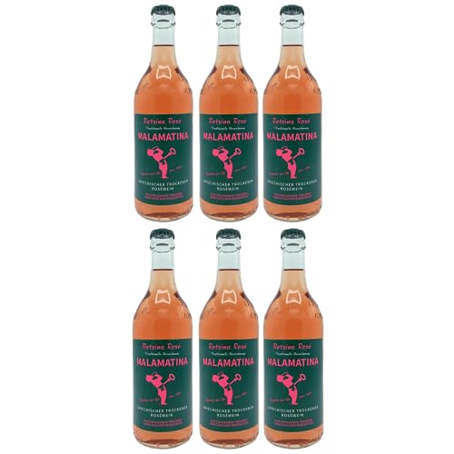 Retsina Malamatina rosé 6x 0,5l | Geharzter Roséwein aus Griechenland | +20ml Jassas Olivenöl von Jassas Griechische Feinkost