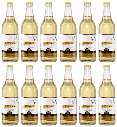 Retsina Samos 12x 0,5l Flasche | Geharzter Weißwein vom Weingut UWC Samos aus Griechenland | 100% Muskat Traube | 13% Vol. | +20ml Jassas Olivenöl von Jassas Griechische Feinkost