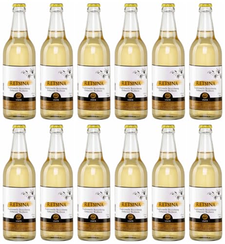 Retsina Samos 12x 0,5l Flasche | Geharzter Weißwein vom Weingut UWC Samos aus Griechenland | 100% Muskat Traube | 13% Vol. | +20ml Jassas Olivenöl von Jassas Griechische Feinkost