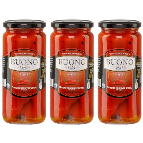 Rote gebratene Paprika "Florinis" 3x 350g Glas | Spezialität aus Griechenland | Buono | +20ml Jassas Olivenöl von Jassas Griechische Feinkost
