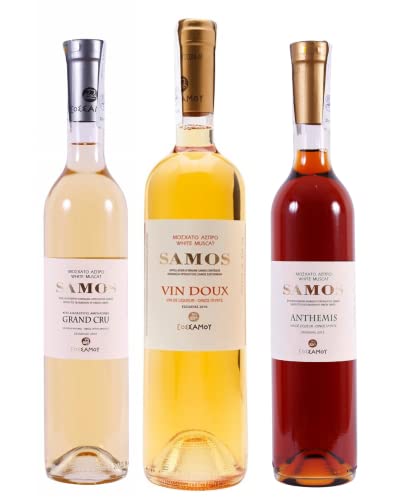 Samos Likörwein 3er Probierset | Samos Vin Doux 0,75l | Samos Anthemis 0,5l | Samos Grand Cru 0,5l | + 20ml Jassas Olivenöl von Jassas Griechische Feinkost