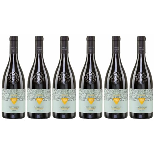 Santorini Nykteri P.D.O. Weißwein 6x 0,75l Santo Wines | Trockener Weißwein aus Santorini | 3 Monate Fassreife | 14% Vol. | + 20ml Jassas Olivenöl von Jassas Griechische Feinkost