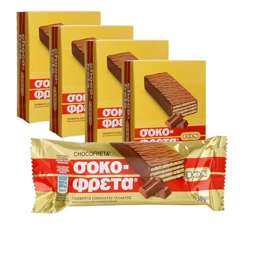 Schokofreta Vollmilch Schokolade 80x 38g Riegel | Griechische Schokowaffel Sokofreta | ION | +20ml Jassas Olivenöl von Jassas Griechische Feinkost