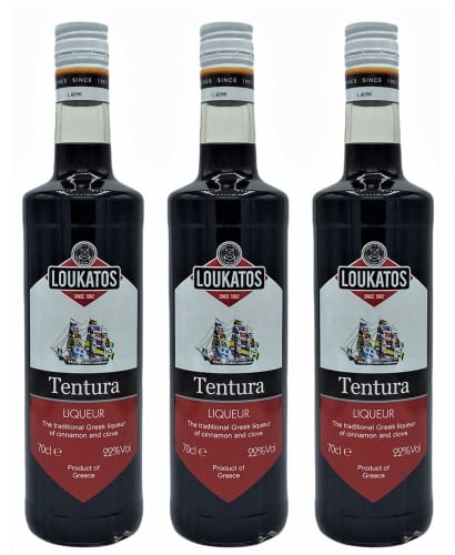 Tentura Likör 3x 0,7l | 22% Vol. | Likör aus Mavrodaphne, Zimt & Nelken | Loukatos Distillery | + 20ml Jassas Olivenöl von Jassas Griechische Feinkost