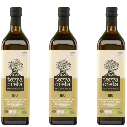 Terra Creta BIO Olivenöl 3x 1,0l | Extra natives Bio-Olivenöl aus Kolymvari (Kreta) | + 20ml Jassas Olivenöl von Jassas Griechische Feinkost
