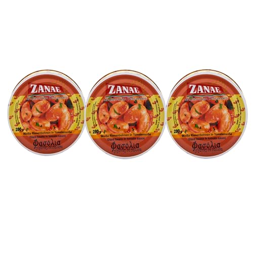 Zanae Bohnen in Tomatensauce 3x 280g Dose | Spezialität aus Griechenland +20ml Jassas Olivenöl von Jassas Griechische Feinkost