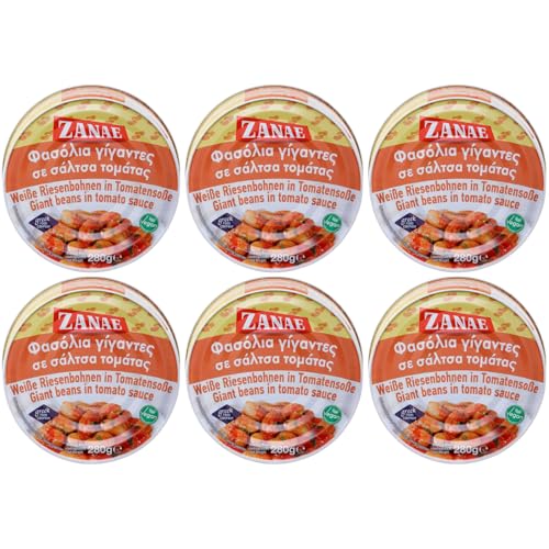 Zanae Gigantes Bohnen in Tomatensauce 6x 280g Dose | Spezialität aus Griechenland | +20ml Jassas Olivenöl von Jassas Griechische Feinkost