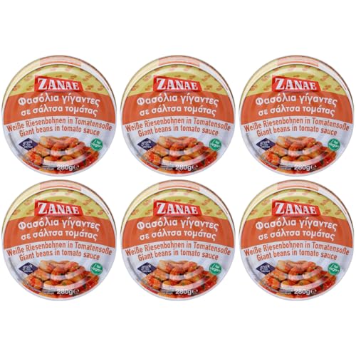 Zanae Gigantes Bohnen in Tomatensauce 6x 280g Dose | Spezialität aus Griechenland | +20ml Jassas Olivenöl von Jassas Griechische Feinkost