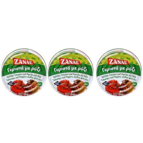 Zanae Gefüllte Tomaten & Paprika mit Reis "Gemista" 3x 280g Dose | Spezialität aus Griechenland | +20ml Jassas Olivenöl von Jassas Griechische Feinkost
