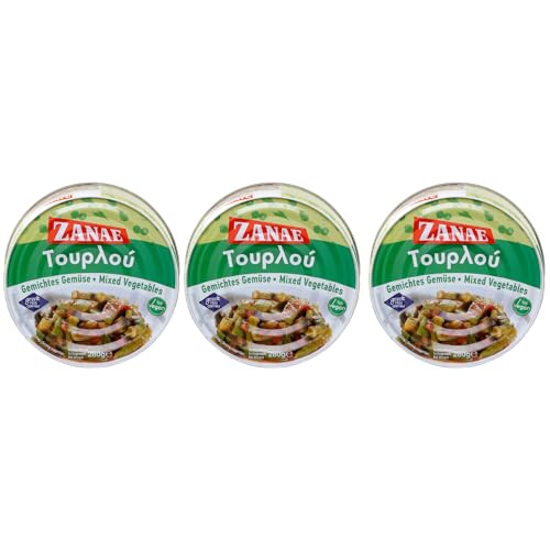 Zanae Gemischtes Gemüse "Torlu" 3x 280g Dose | Spezialität aus Griechenland | +20ml Jassas Olivenöl von Jassas Griechische Feinkost