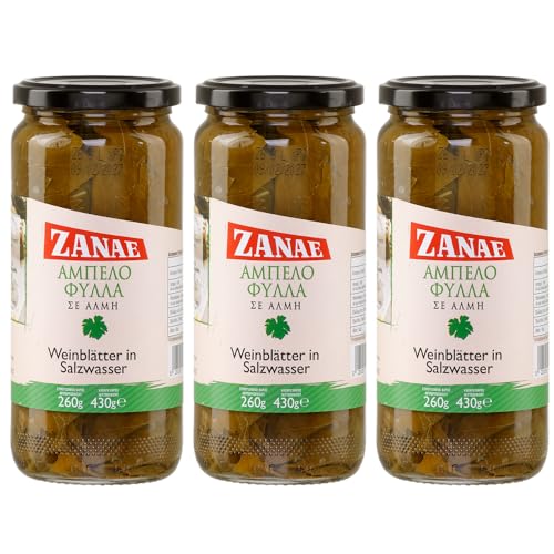 Zanae Weinblätter in Salzwasser natur 3x 430g Glas | Spezialität aus Griechenland | +20ml Jassas Olivenöl von Jassas Griechische Feinkost