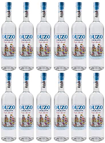 Ouzo Loukatos 12x 0,7l 38% Vol. | Milder Ouzo aus Patras | + 20ml Jassas Olivenöl von Jassas Griechische Feinkost