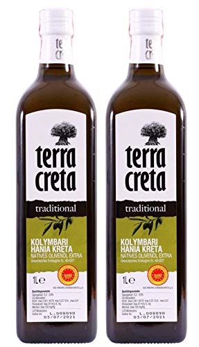 Terra Creta Olivenöl 2x 1,0l P.D.O. Kolymvari | Extra natives Olivenöl von Kreta | + 1 x 20ml Olivenöl"ElaioGi" aus Griechenland von Jassas Griechische Feinkost